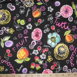 Fruit print black twill fabric 1 yard image 1