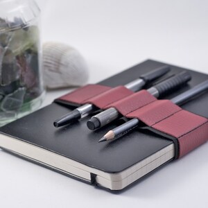 Journal Bandolier // red leather // a better pencil case, journal pen holder, book strap, pen loop, pencil roll, pen bandolier image 3