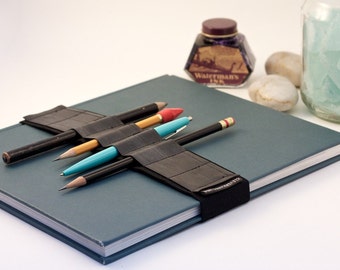 Large Journal Bandolier // recycled rubber // (a better pencil case, journal pen holder, book strap, pen loop, pencil roll, pen bandolier)