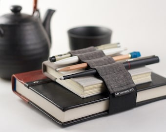 Adjustable Bandolier // dark linen // (a better pencil case, journal pen holder, book strap, pen loop, pencil roll, pen bandolier)