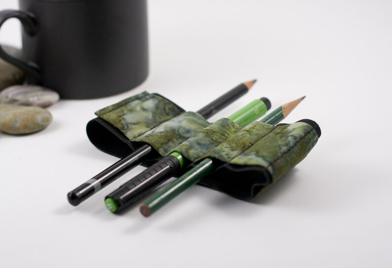 Journal Bandolier // moss // a better pencil case, journal pen holder, book strap, pen loop, pencil roll, pen bandolier image 3