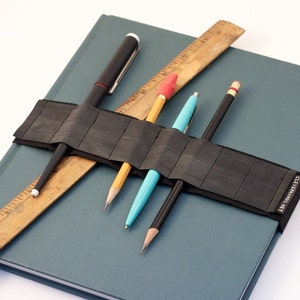 Large Journal Bandolier // recycled rubber // a better pencil case, journal pen holder, book strap, pen loop, pencil roll, pen bandolier image 4