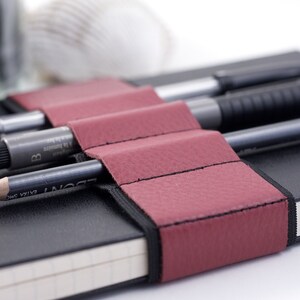 Journal Bandolier // red leather // a better pencil case, journal pen holder, book strap, pen loop, pencil roll, pen bandolier image 2