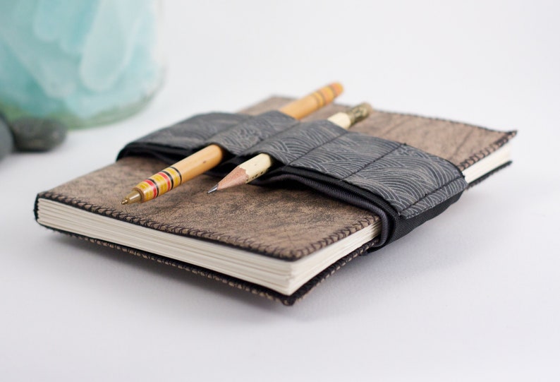 Adjustable Bandolier // Grey Waves // a better pencil case, journal pen holder, book strap, pen loop, pencil roll, pen bandolier image 2