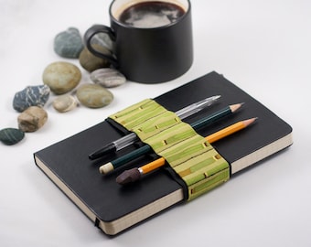 Journal Bandolier // bamboo // (a better pencil case, journal pen holder, book strap, pen loop, pencil roll, pen bandolier)