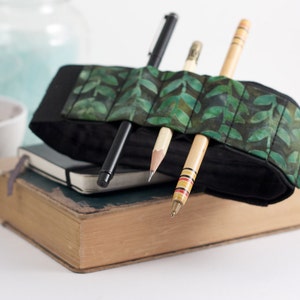 Adjustable Bandolier // batik vines // a better pencil case, journal pen holder, book strap, pen loop, pencil roll, pen bandolier image 3