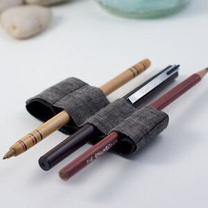 Mini Bandolier // dark linen // a better pencil case, journal pen holder, book strap, pen loop, pencil roll, pen bandolier image 4