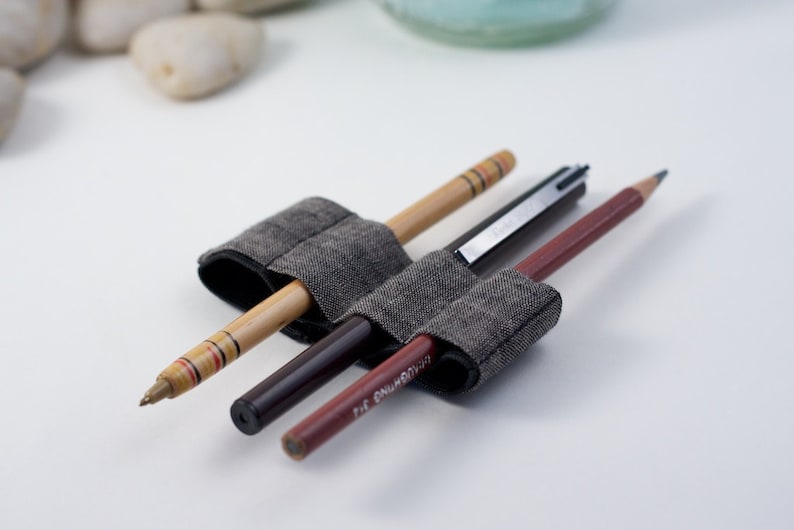 Mini Bandolier // dark linen // a better pencil case, journal pen holder, book strap, pen loop, pencil roll, pen bandolier image 4