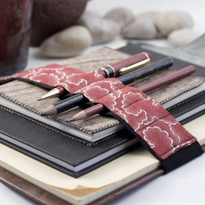Journal Bandolier Large // red tempest // a better pencil case, journal pen holder, book strap, pen loop, pencil roll, pen bandolier zdjęcie 1
