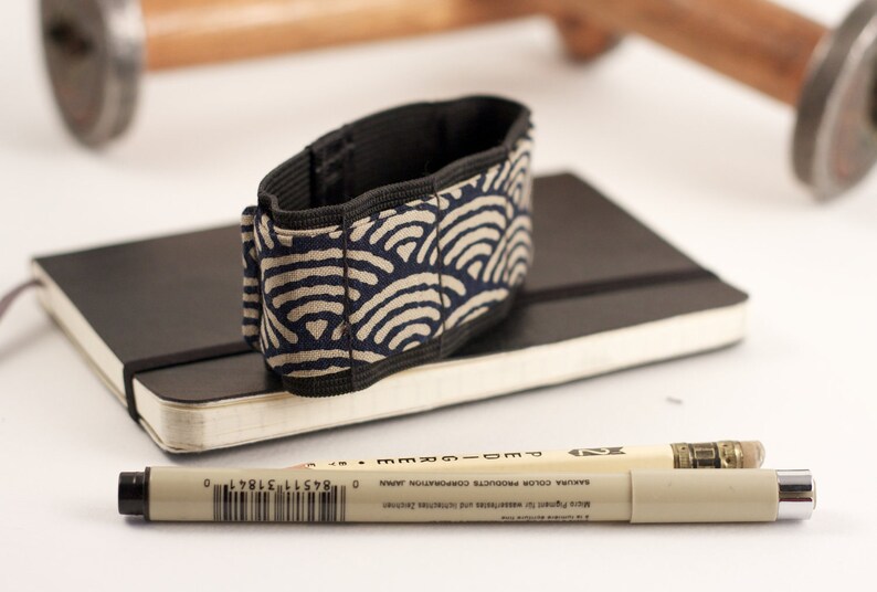Mini Bandolier // zen garden navy // a better pencil case, journal pen holder, book strap, pen loop, pencil roll, pen bandolier image 3
