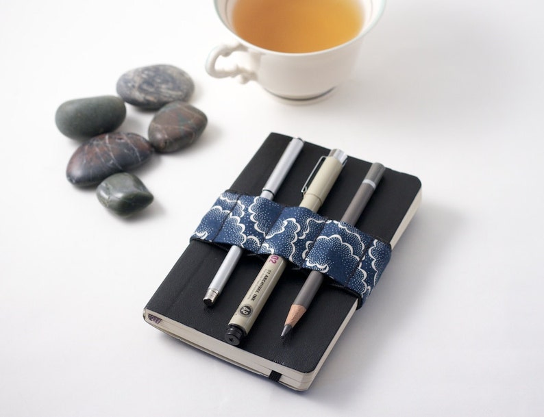 Mini Bandolier // navy tempest // a better pencil case, journal pen holder, book strap, pen loop, pencil roll, pen bandolier image 2