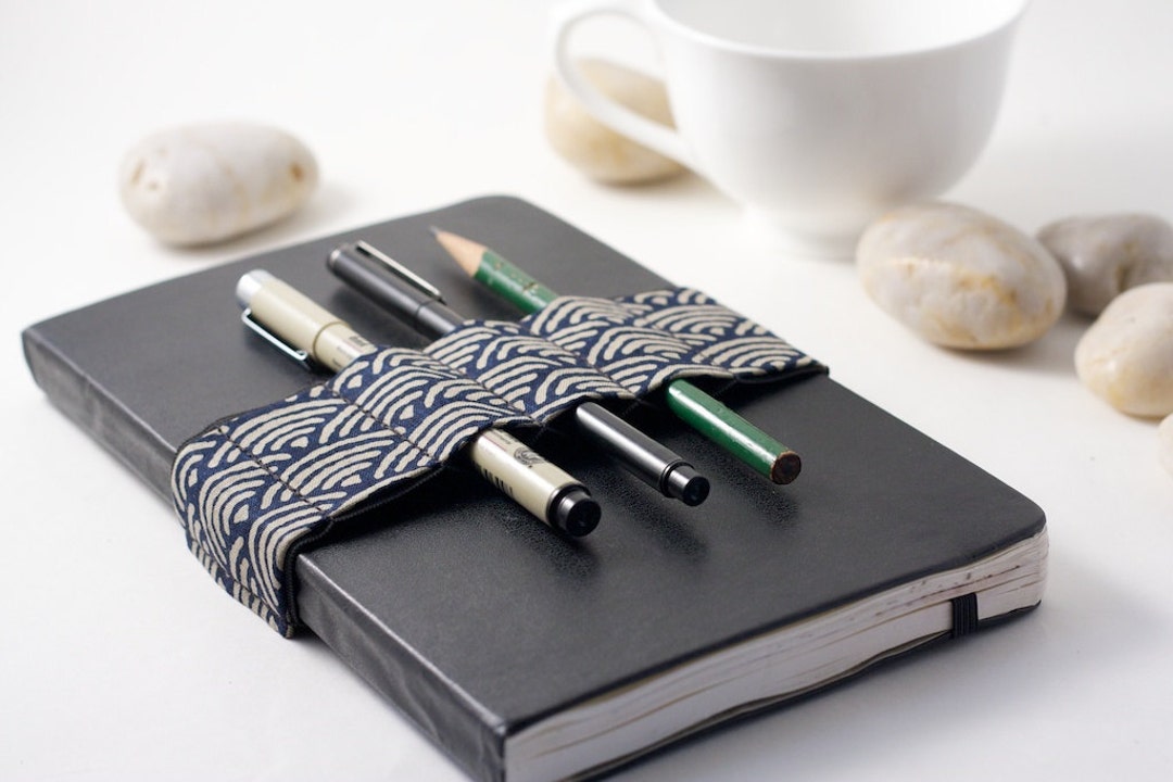 Journal Bandolier // Zen Garden Navy // a Better Pencil Case, Journal Pen  Holder, Book Strap, Pen Loop, Pencil Roll, Pen Bandolier 