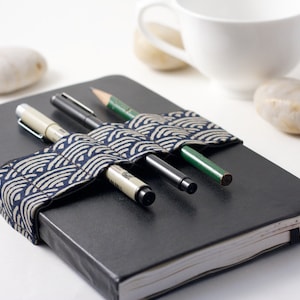 Journal Bandolier // Zen Garden Navy // a better pencil case, journal pen holder, book strap, pen loop, pencil roll, pen bandolier image 1