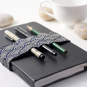 Journal Bandolier // Zen Garden Navy // a Better Pencil Case, Journal Pen  Holder, Book Strap, Pen Loop, Pencil Roll, Pen Bandolier 