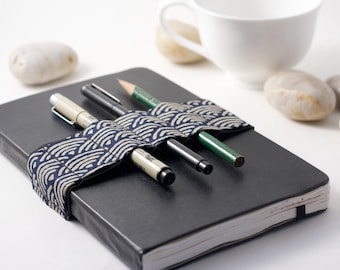 Journal Bandolier // Zen Garden Navy // (a better pencil case, journal pen holder, book strap, pen loop, pencil roll, pen bandolier)