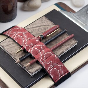 Journal Bandolier Large // red tempest // a better pencil case, journal pen holder, book strap, pen loop, pencil roll, pen bandolier zdjęcie 2