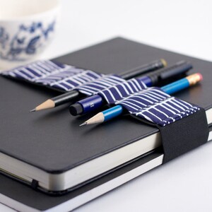 Large Journal Bandolier // cobalt lattice // a better pencil case, journal pen holder, book strap, pen loop, pencil roll, pen bandolier image 2