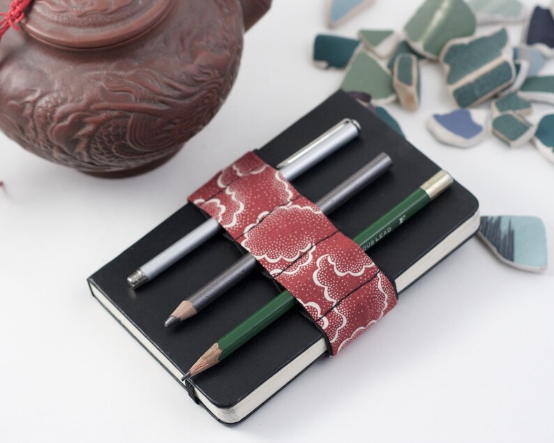 Mini Bandolier // red tempest // a better pencil case, journal pen holder, book strap, pen loop, pencil roll, pen bandolier image 1