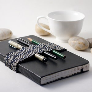 Journal Bandolier // Zen Garden Navy // a better pencil case, journal pen holder, book strap, pen loop, pencil roll, pen bandolier image 3
