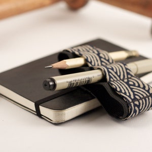 Mini Bandolier // zen garden navy // a better pencil case, journal pen holder, book strap, pen loop, pencil roll, pen bandolier image 2
