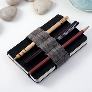 Mini Bandolier // dark linen // a better pencil case, journal pen holder, book strap, pen loop, pencil roll, pen bandolier image 2