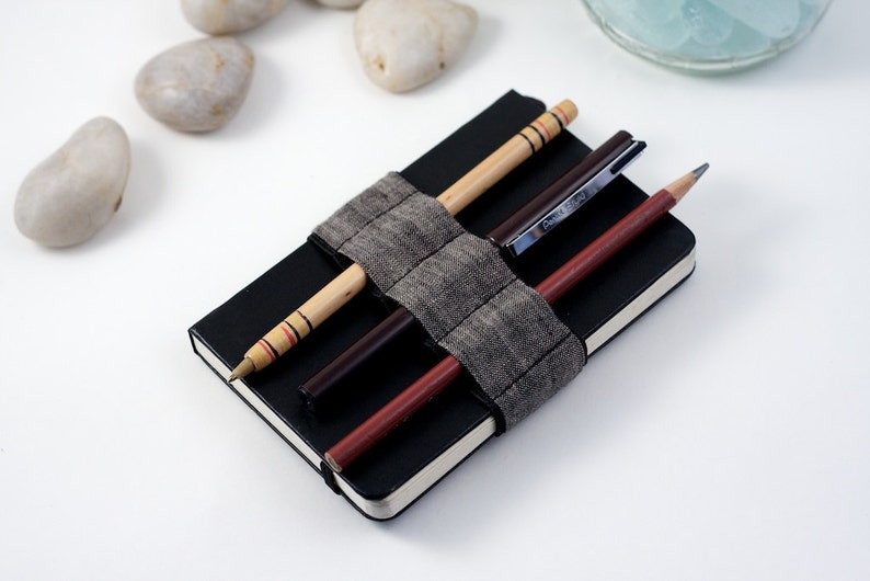 Mini Bandolier // dark linen // a better pencil case, journal pen holder, book strap, pen loop, pencil roll, pen bandolier image 2