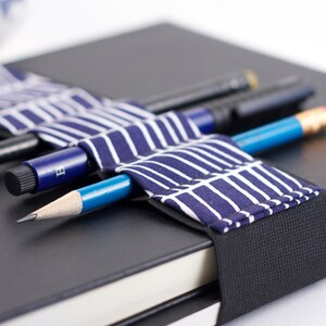 Large Journal Bandolier // cobalt lattice // a better pencil case, journal pen holder, book strap, pen loop, pencil roll, pen bandolier image 3