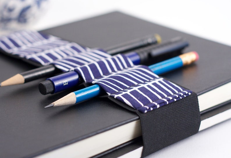 Large Journal Bandolier // cobalt lattice // a better pencil case, journal pen holder, book strap, pen loop, pencil roll, pen bandolier image 3