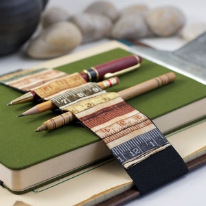 Journal Bandolier Large // earth tone ruler // (a better pencil case, journal pen holder, book strap, pen loop, pencil roll, pen bandolier)