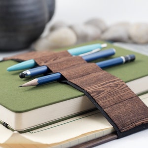 Pencil case alternative // woodgrain // a better pencil case, journal pen holder, book strap, pen loop, pencil roll, pen bandolier image 3