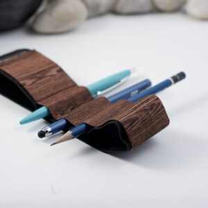 Pencil case alternative // woodgrain // a better pencil case, journal pen holder, book strap, pen loop, pencil roll, pen bandolier image 4