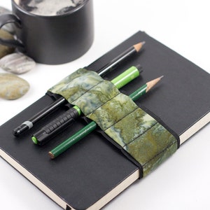 Journal Bandolier // moss // a better pencil case, journal pen holder, book strap, pen loop, pencil roll, pen bandolier image 1