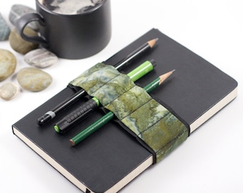 Journal Bandolier // moss // (a better pencil case, journal pen holder, book strap, pen loop, pencil roll, pen bandolier)