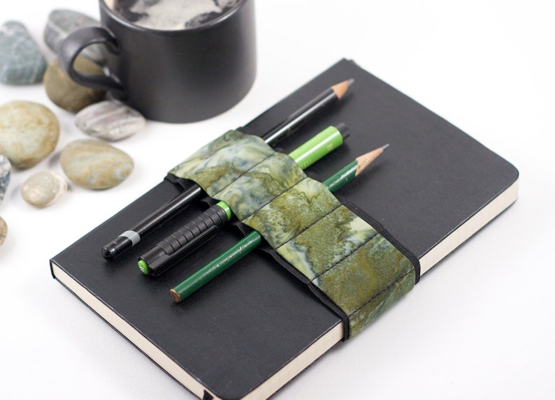 Journal Bandolier // moss // a better pencil case, journal pen holder, book strap, pen loop, pencil roll, pen bandolier image 1