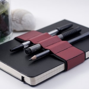 Journal Bandolier // red leather // a better pencil case, journal pen holder, book strap, pen loop, pencil roll, pen bandolier image 1