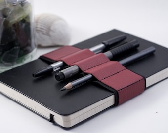 Journal Bandolier // red leather // (a better pencil case, journal pen holder, book strap, pen loop, pencil roll, pen bandolier)