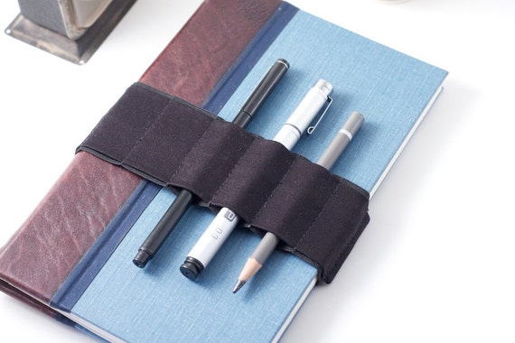 Journal Bandolier // Basic Black // a Better Pencil Case, Journal Pen Holder,  Book Strap, Pen Loop, Pencil Roll, Pen Bandolier 