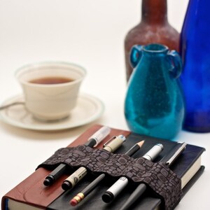 Journal Bandolier // grey pods // a better pencil case, journal pen holder, book strap, pen loop, pencil roll, pen bandolier image 3