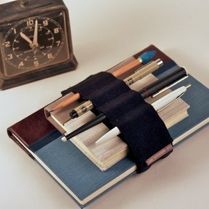 Adjustable Bandolier // black // a better pencil case, journal pen holder, book strap, pen loop, pencil roll, pen bandolier image 1