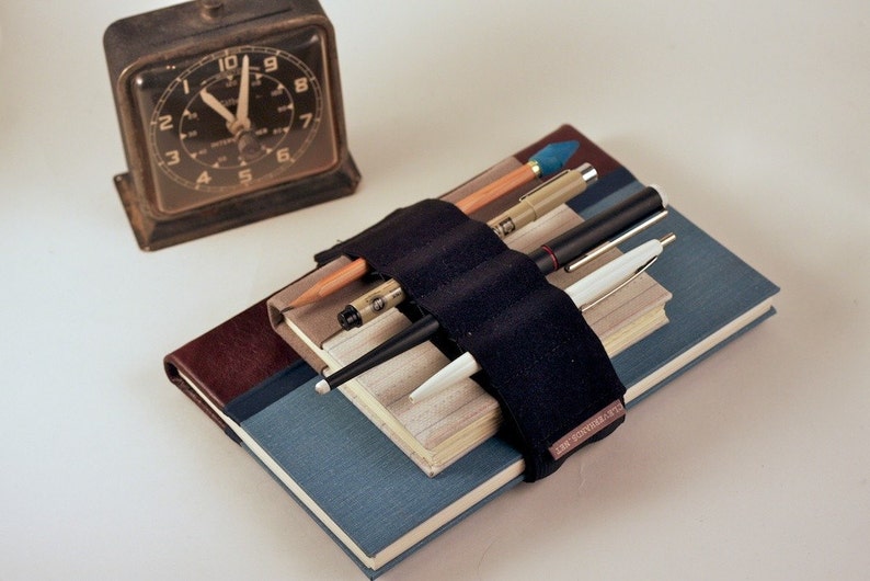 Adjustable Bandolier // black // a better pencil case, journal pen holder, book strap, pen loop, pencil roll, pen bandolier image 1