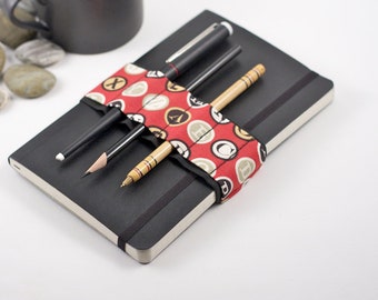 Journal Bandolier // red type // (a better pencil case, journal pen holder, book strap, pen loop, pencil roll, pen bandolier)