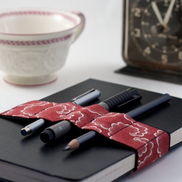 Journal Bandolier // red tempest // (a better pencil case, journal pen holder, book strap, pen loop, pencil roll, pen bandolier)