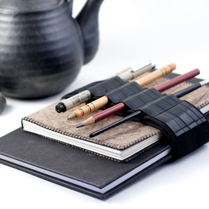 Adjustable Bandolier // reclaimed rubber // a better pencil case, journal pen holder, book strap, pen loop, pencil roll, pen bandolier image 3