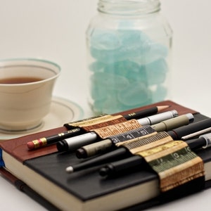 Journal Bandolier // earth tone ruler // (a better pencil case, journal pen holder, book strap, pen loop, pencil roll, pen bandolier)