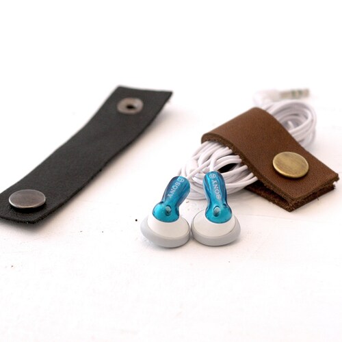Leather Headphone Holder // headphone Snap Strap Organizer Etsy