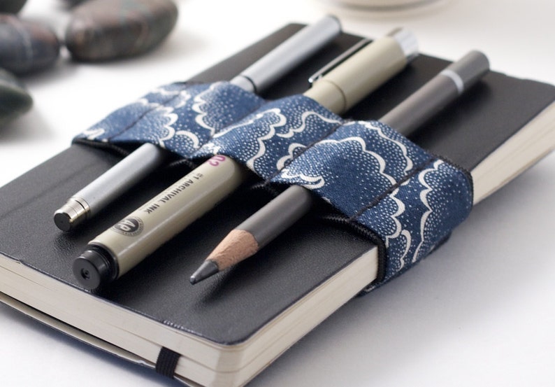 Mini Bandolier // navy tempest // a better pencil case, journal pen holder, book strap, pen loop, pencil roll, pen bandolier image 3