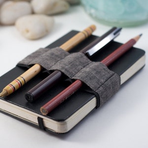 Mini Bandolier // dark linen // a better pencil case, journal pen holder, book strap, pen loop, pencil roll, pen bandolier image 1