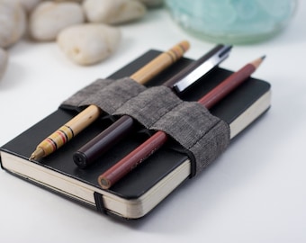 Mini Bandolier // dark linen // (a better pencil case, journal pen holder, book strap, pen loop, pencil roll, pen bandolier)