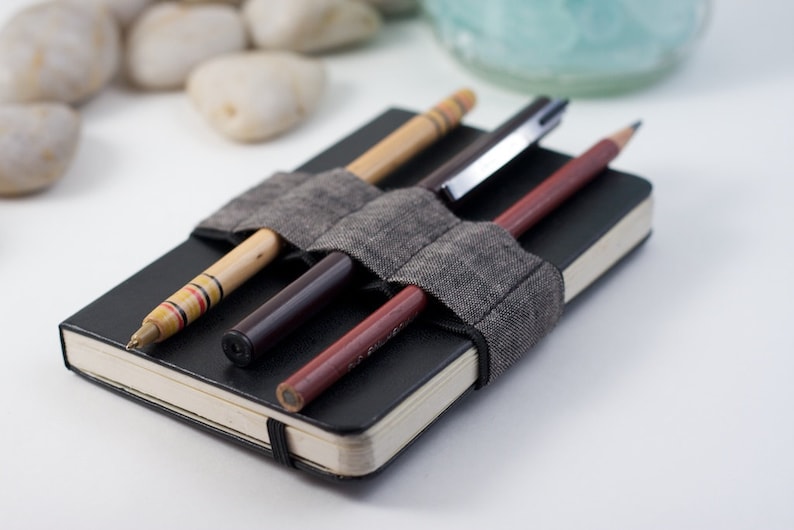 Mini Bandolier // dark linen // a better pencil case, journal pen holder, book strap, pen loop, pencil roll, pen bandolier image 1