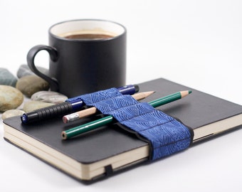 Journal Bandolier // blue wave // (a better pencil case, journal pen holder, book strap, pen loop, pencil roll, pen bandolier)